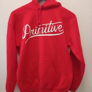 Primitive Red Hoodie with White Script Logo